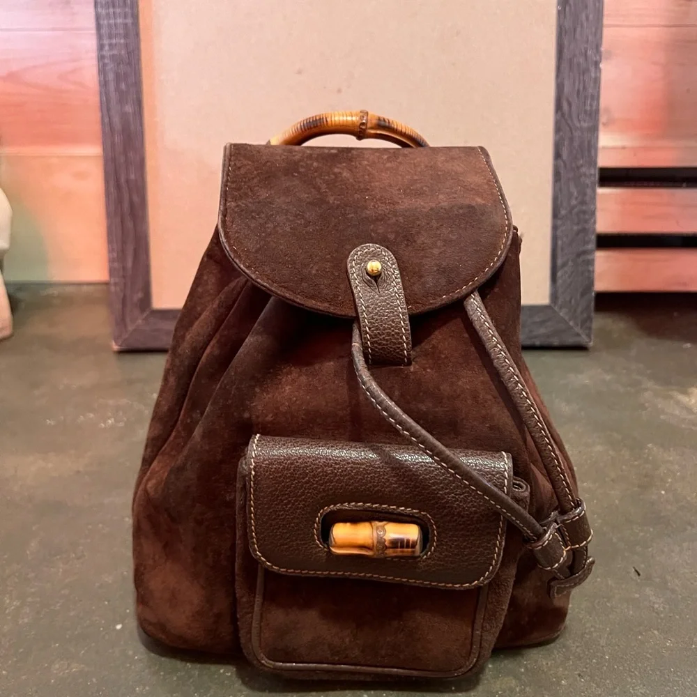 Gucci Vintage Brown Suede Leather Backpack - Picture 2 of 8